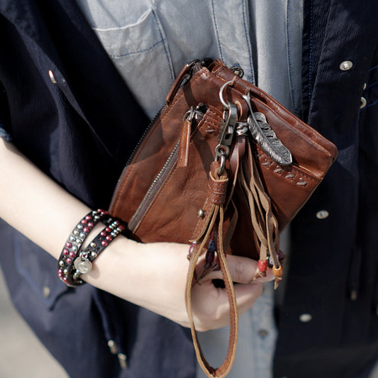 Veg-Tan Sheepskin Vintage Handmade Purse by Crazy Horse Leather