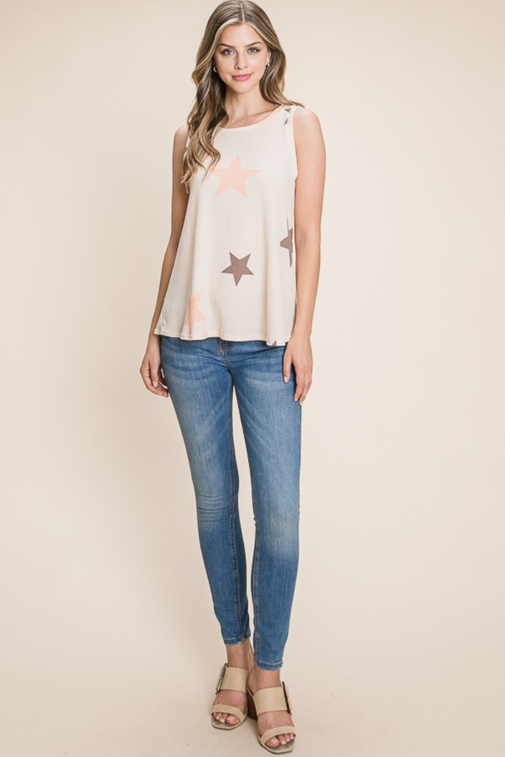 BOMBOM Star Print Round Neck Tank in Size S, M, L, XL