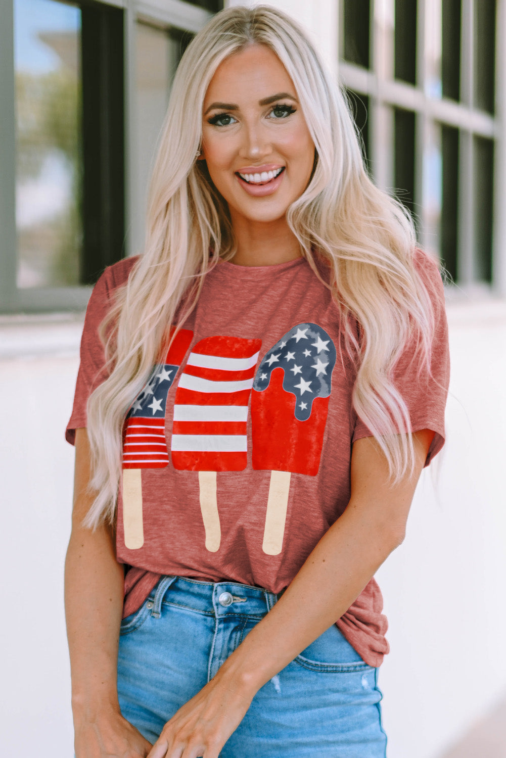 Lick 'Em US Flag Round Neck Short Sleeve T-Shirt in Size S, M, L, XL