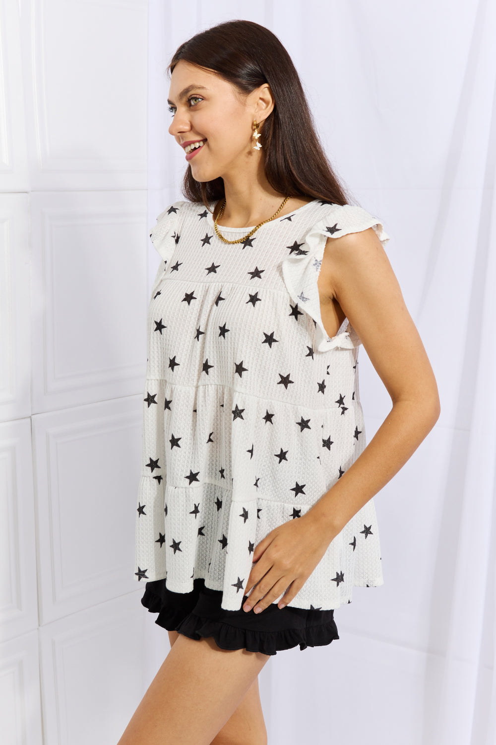 Heimish Shine Bright Full Size Butterfly Sleeve Star Print Top in Size S, M, L, XL, 2XL, 3XL