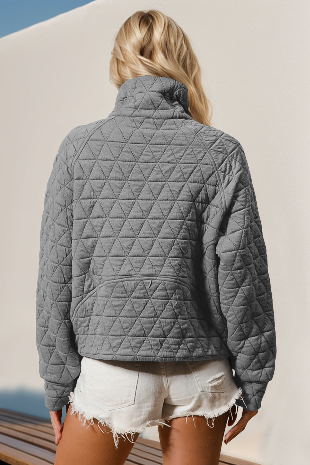 Half Zip Quilted Sweatshirt with Pockets