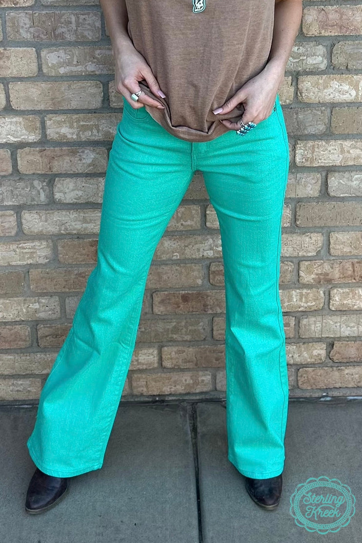 Walking West Denim Turquoise Long Jeans by Sterling Kreek in Size 3/4 to 19/20