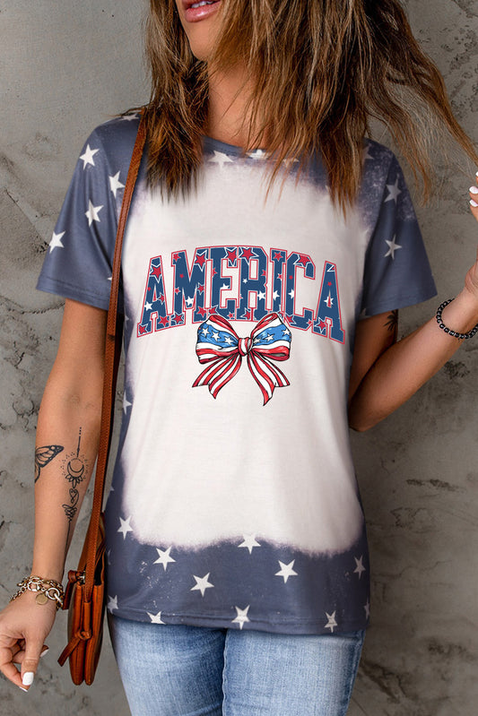 AMERICA Round Neck Short Sleeve T-Shirt Dusty Blue