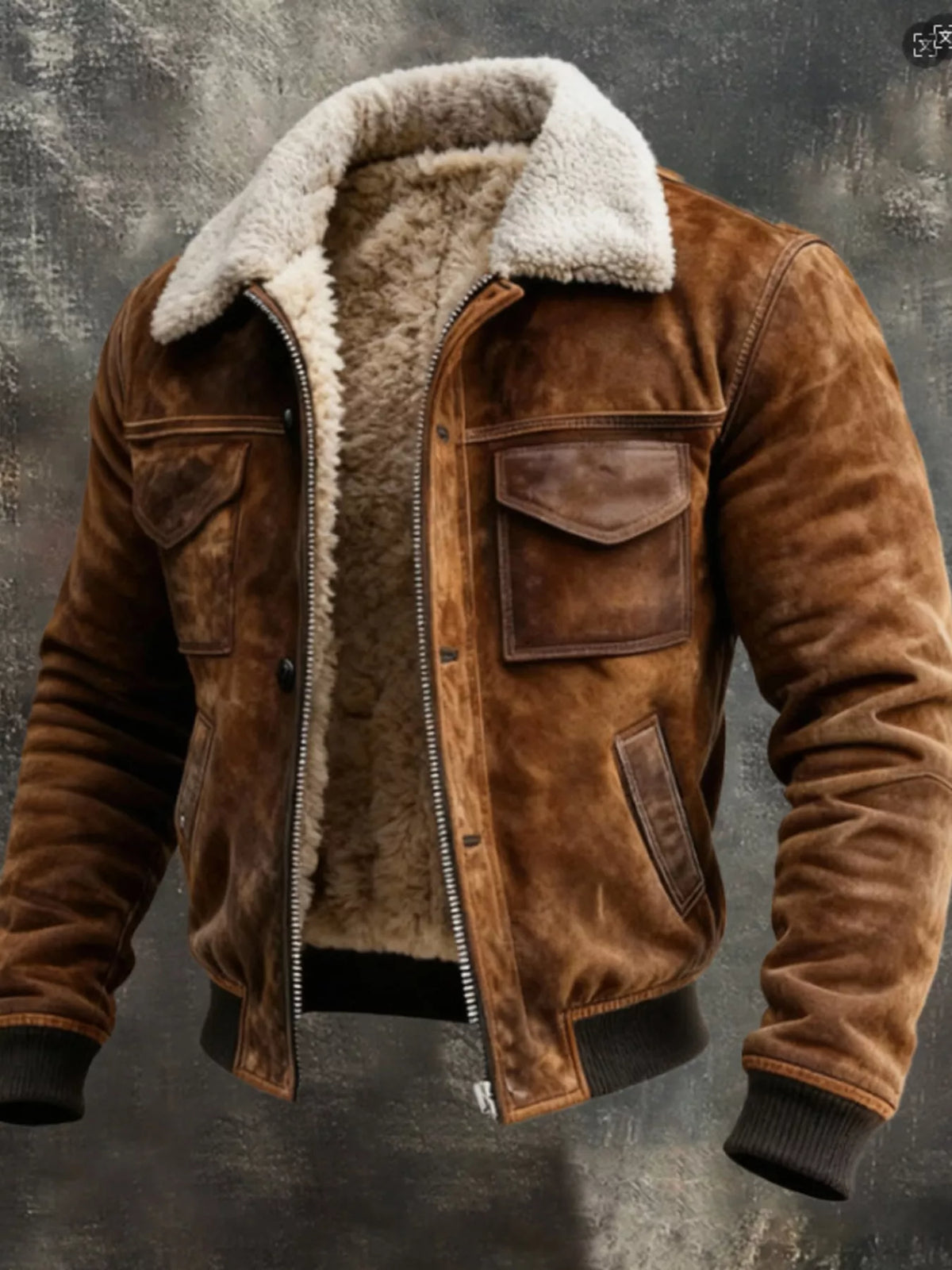 Men's Full Size Vintage Zip Up Jacket Plus Size Caramel