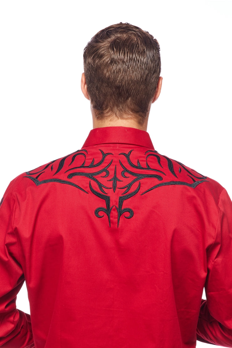 Gold Buckle Cowboy Embroidered Red Shirt by Rodeo Clothing in Size M, L, XL, or XXL