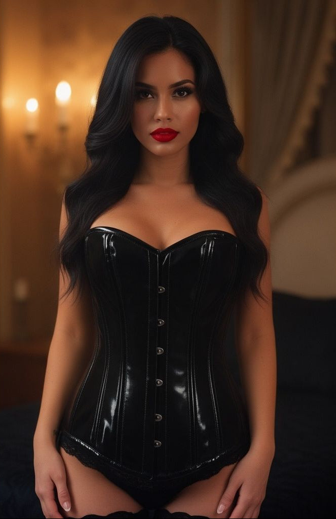 Lavish Black Patent Overbust Corset