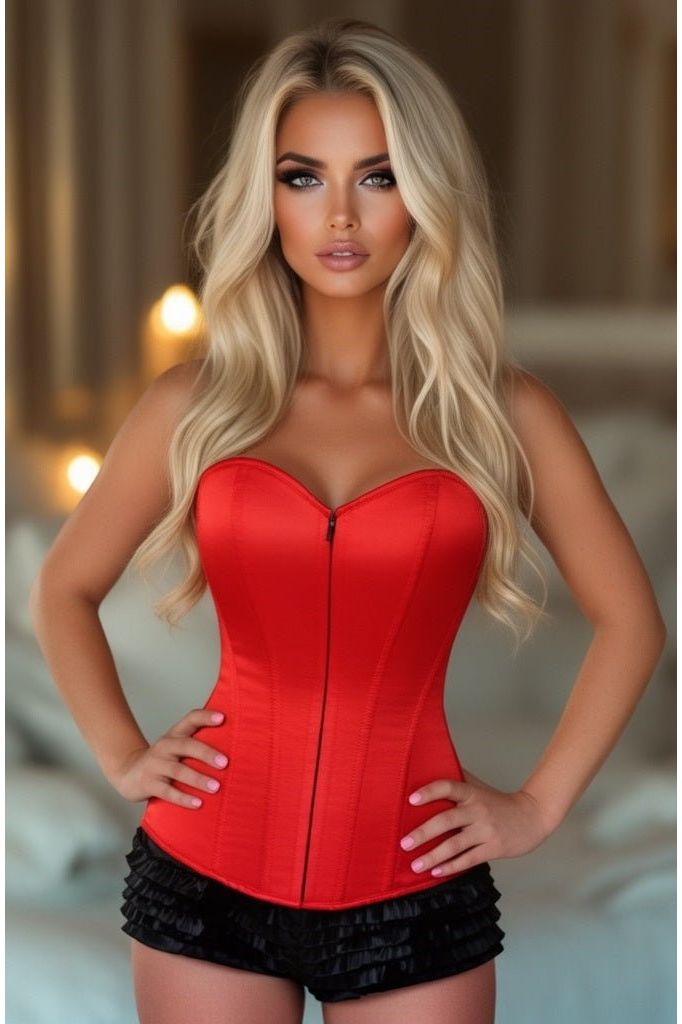 Satin Overbust Corset with Front Zipper