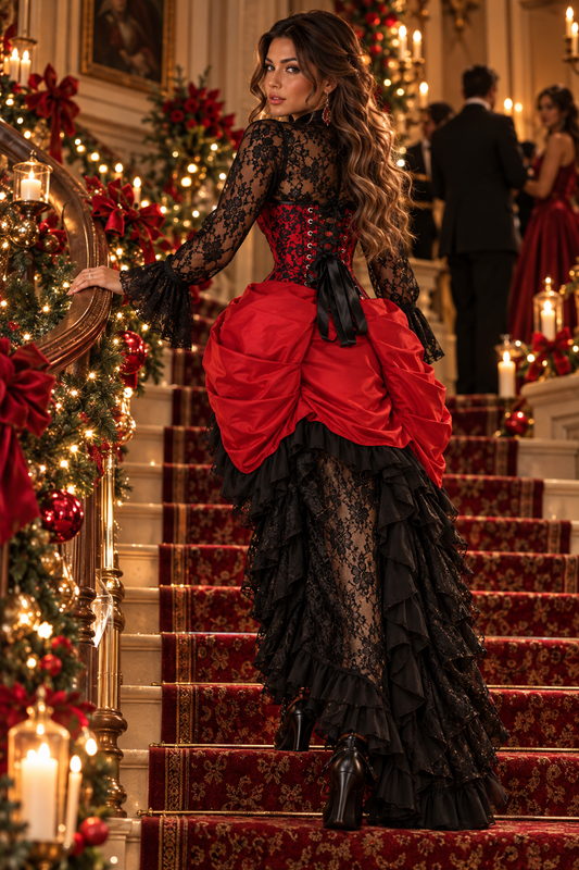 LIMITED EDITION Red/Black Lace Underbust Corset Dress