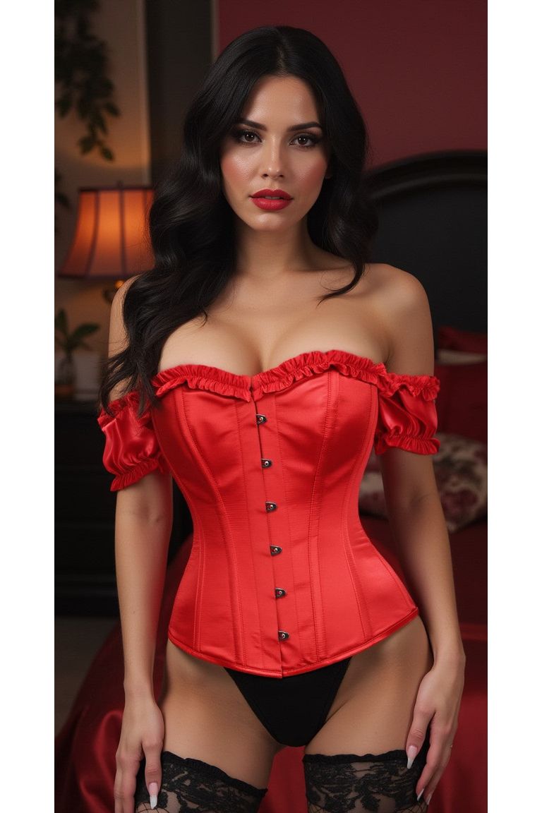 Steel Boned Red Satin Over Bust Corset