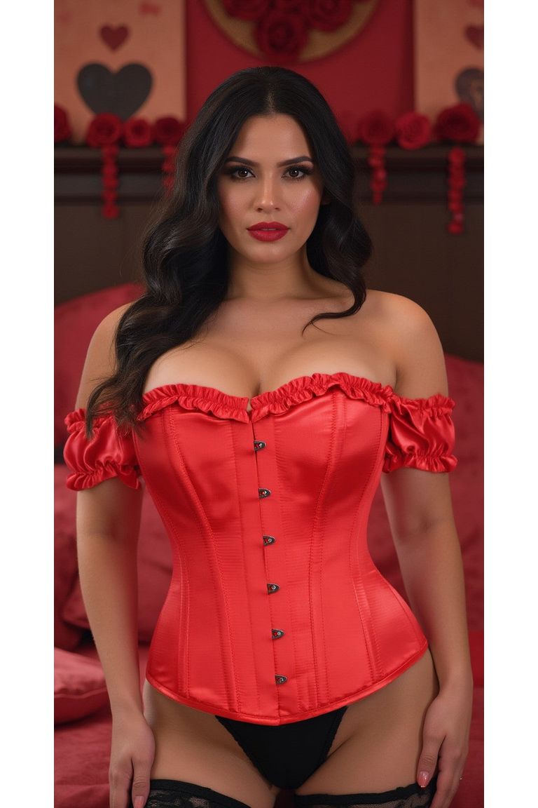 Steel Boned Red Satin Over Bust Corset