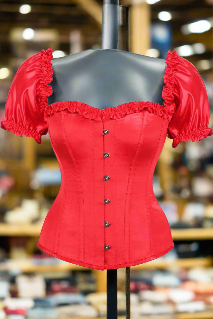 Steel Boned Red Satin Over Bust Corset