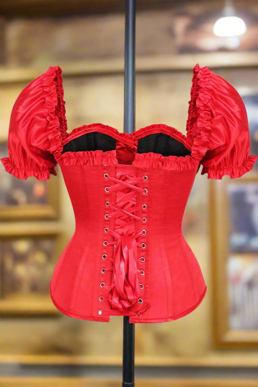 Steel Boned Red Satin Over Bust Corset