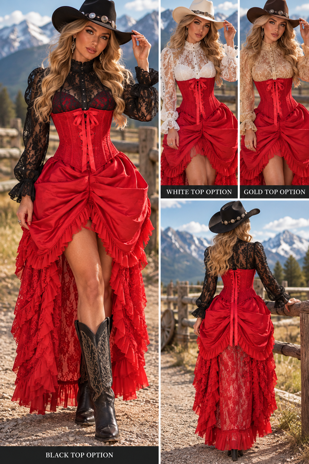 Red Lace Victorian Bustle Under Bust Corset Dress
