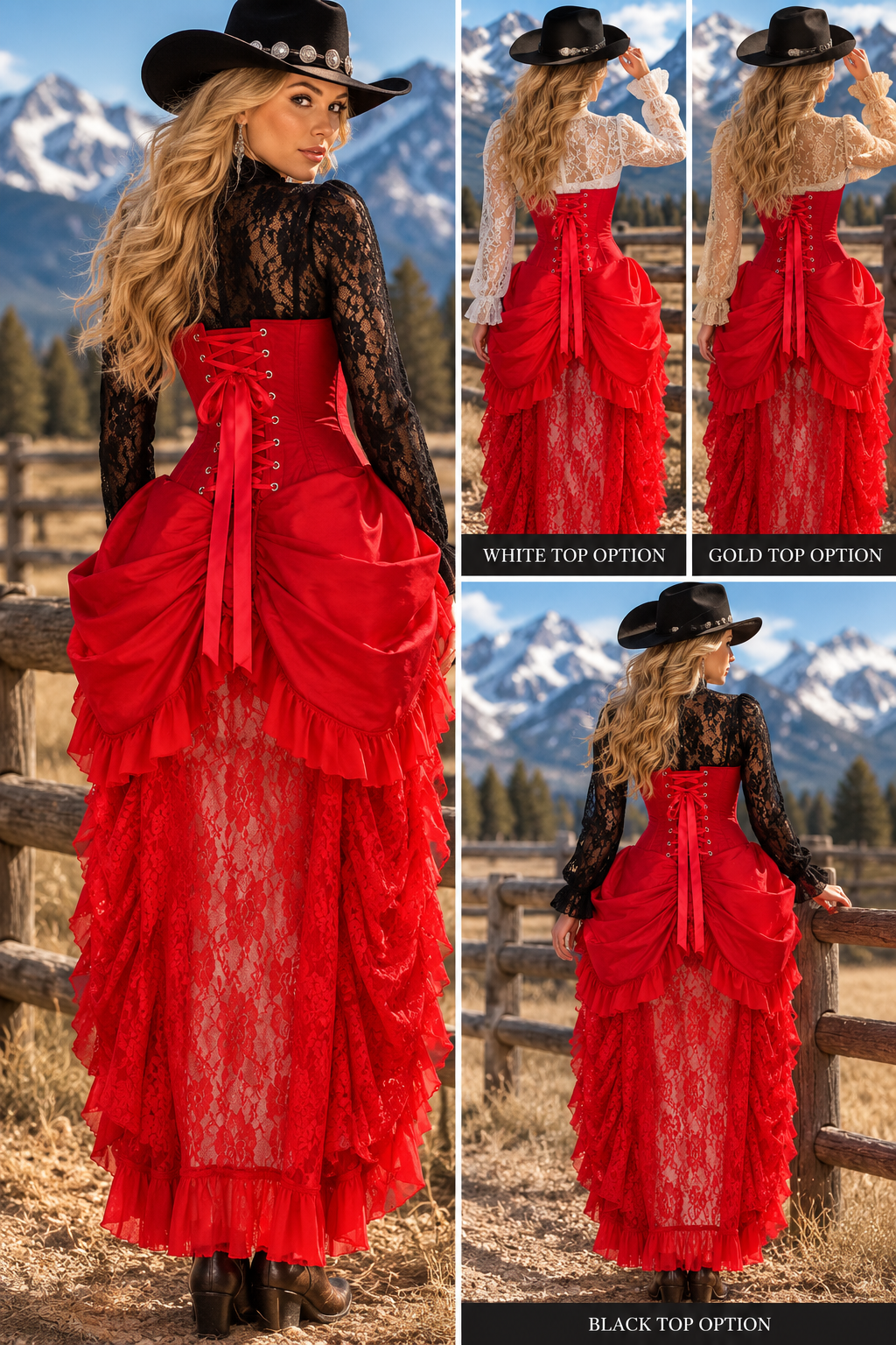 Red Lace Victorian Bustle Under Bust Corset Dress