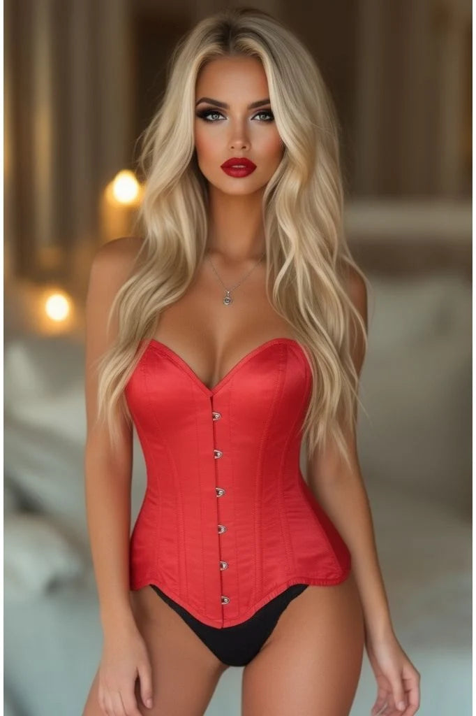 Red Satin Steel Boned Over Bust Corset