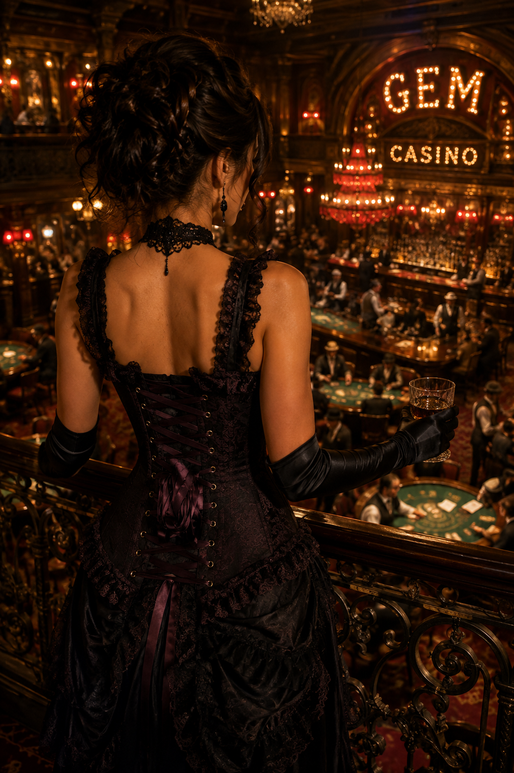 Brown Swirl Brocade and Lace Steel Boned Corset