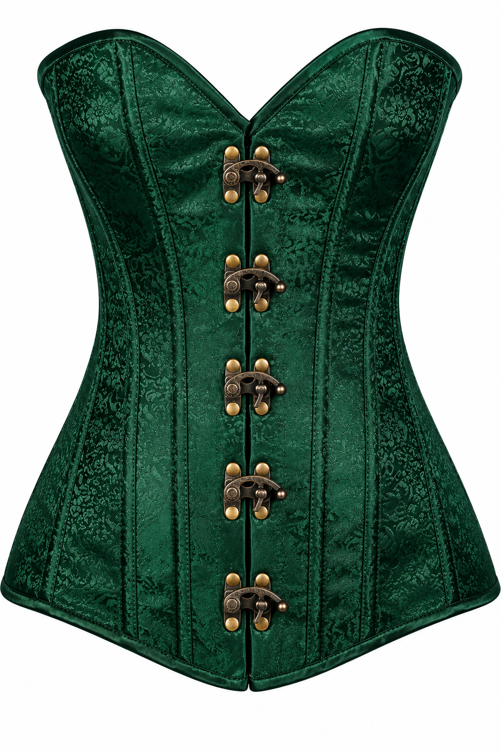 Top Drawer Dark Green Brocade Steel Boned Corset with Clasp Closure