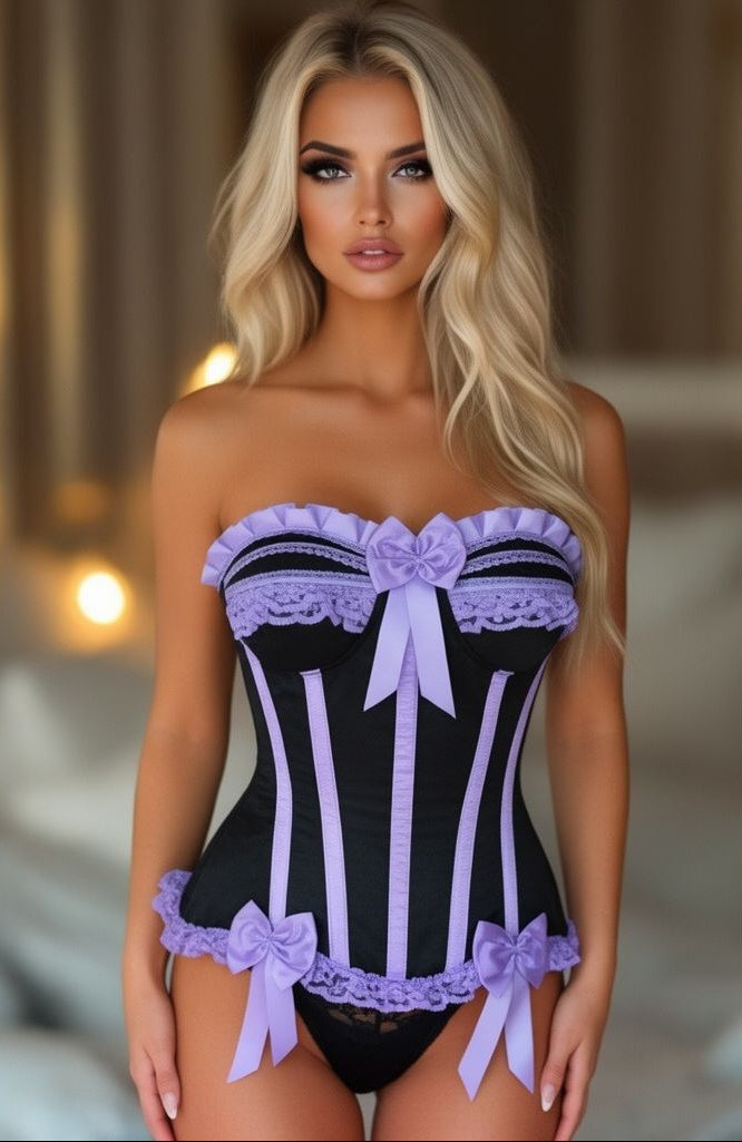 Black/Lavender Satin Burlesque Corset