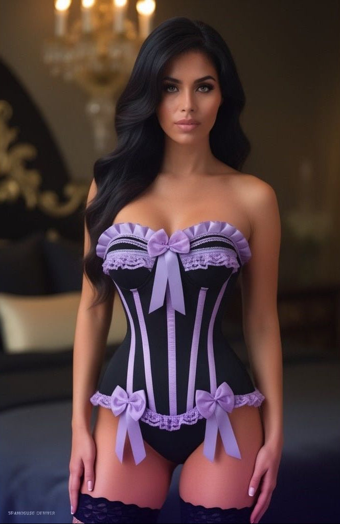 Black/Lavender Satin Burlesque Corset