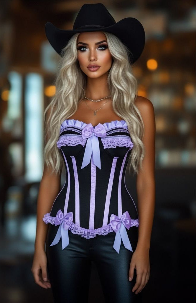 Black/Lavender Satin Burlesque Corset
