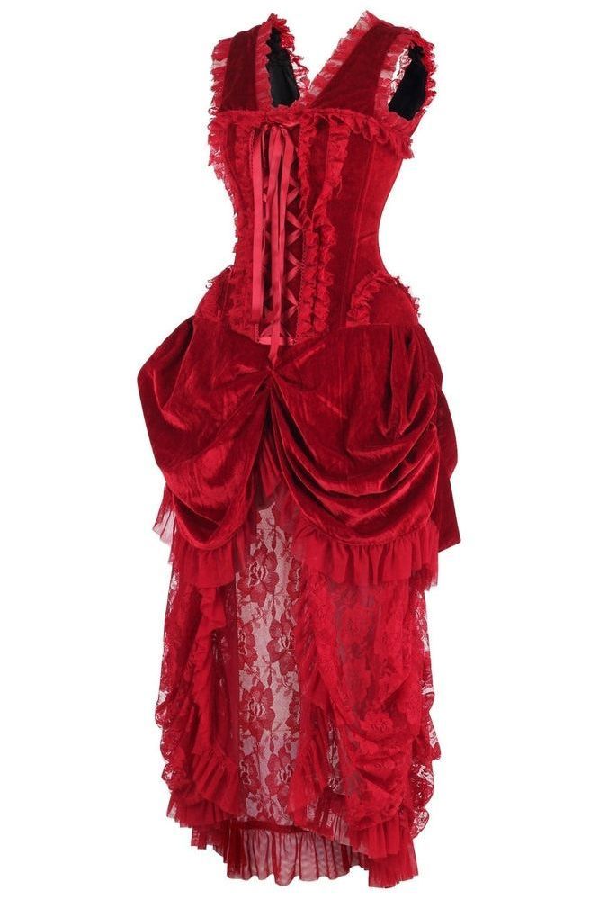 Dark Red Velvet Victorian Bustle Corset Dress