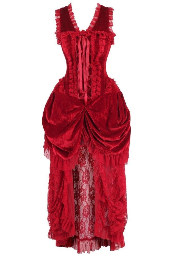 Dark Red Velvet Victorian Bustle Corset Dress