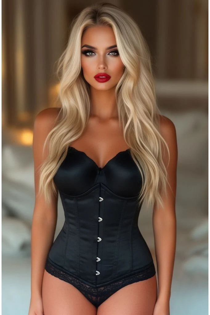 Black Steel Boned Under Bust Corset with Busk Closure