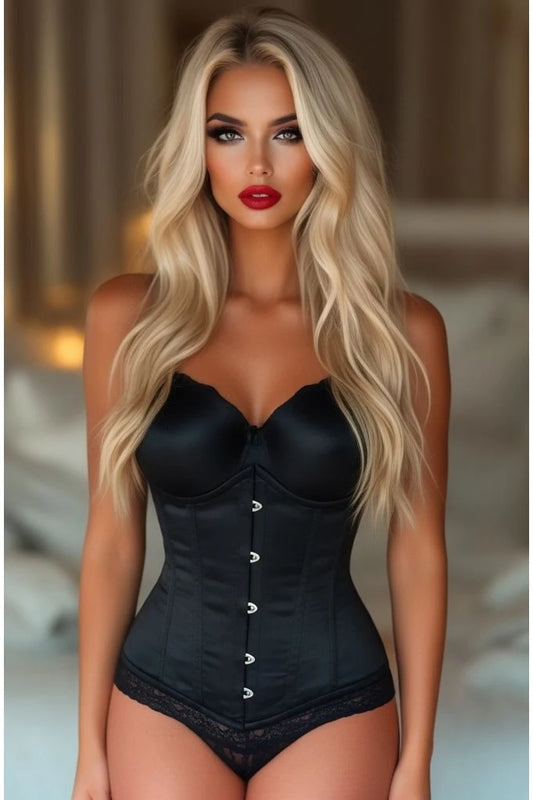 Black Steel Boned Under Bust Corset with Busk Closure