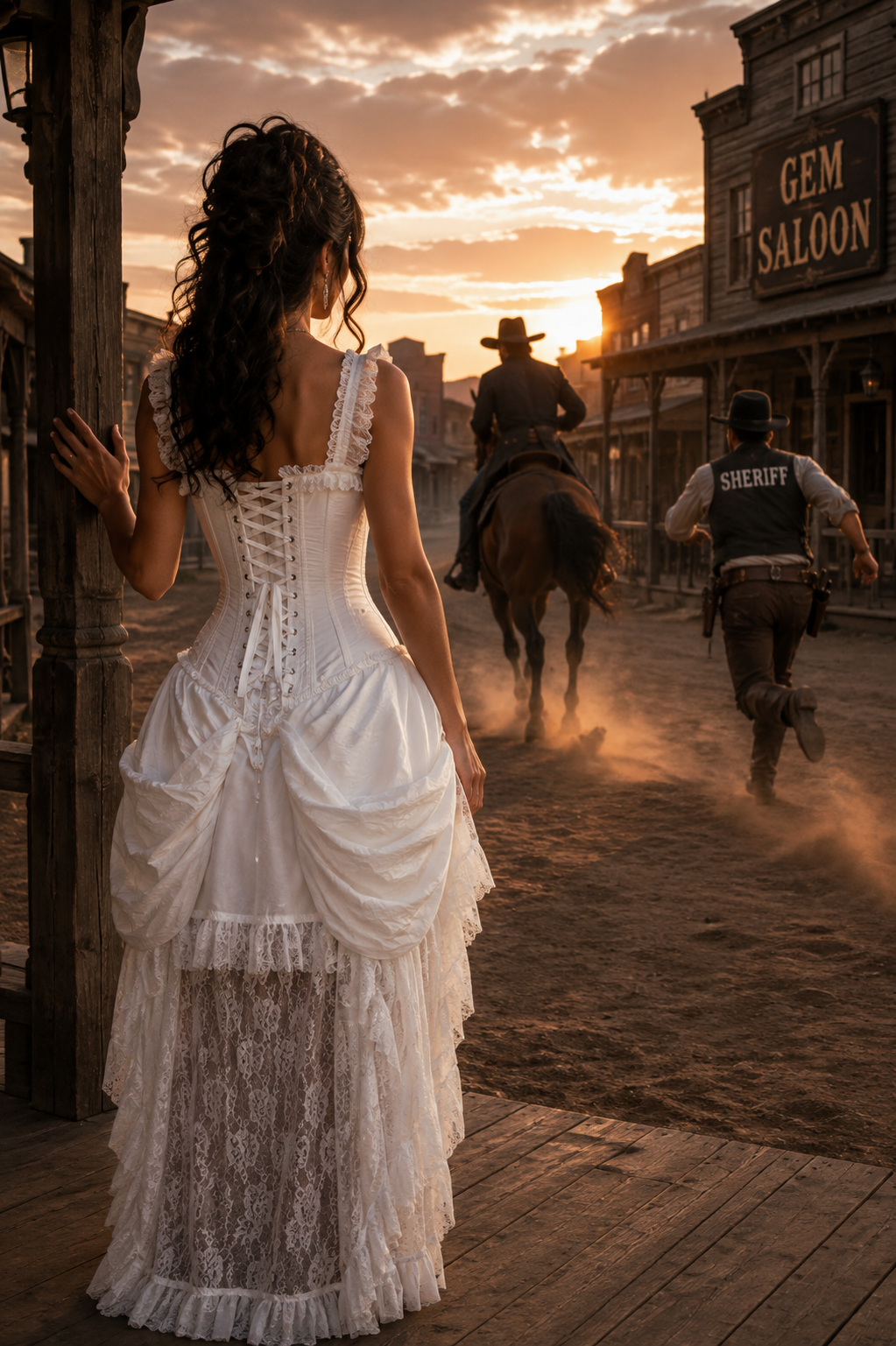 White Lace Victorian Bustle Corset Dress