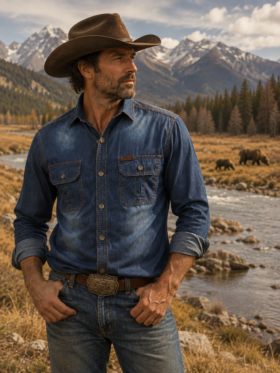 Vintage Wash Long Sleeve Denim Shirt