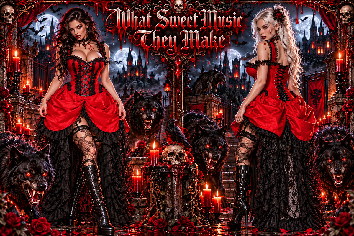 Red and Black Lace Victorian Bustle Corset Dress
