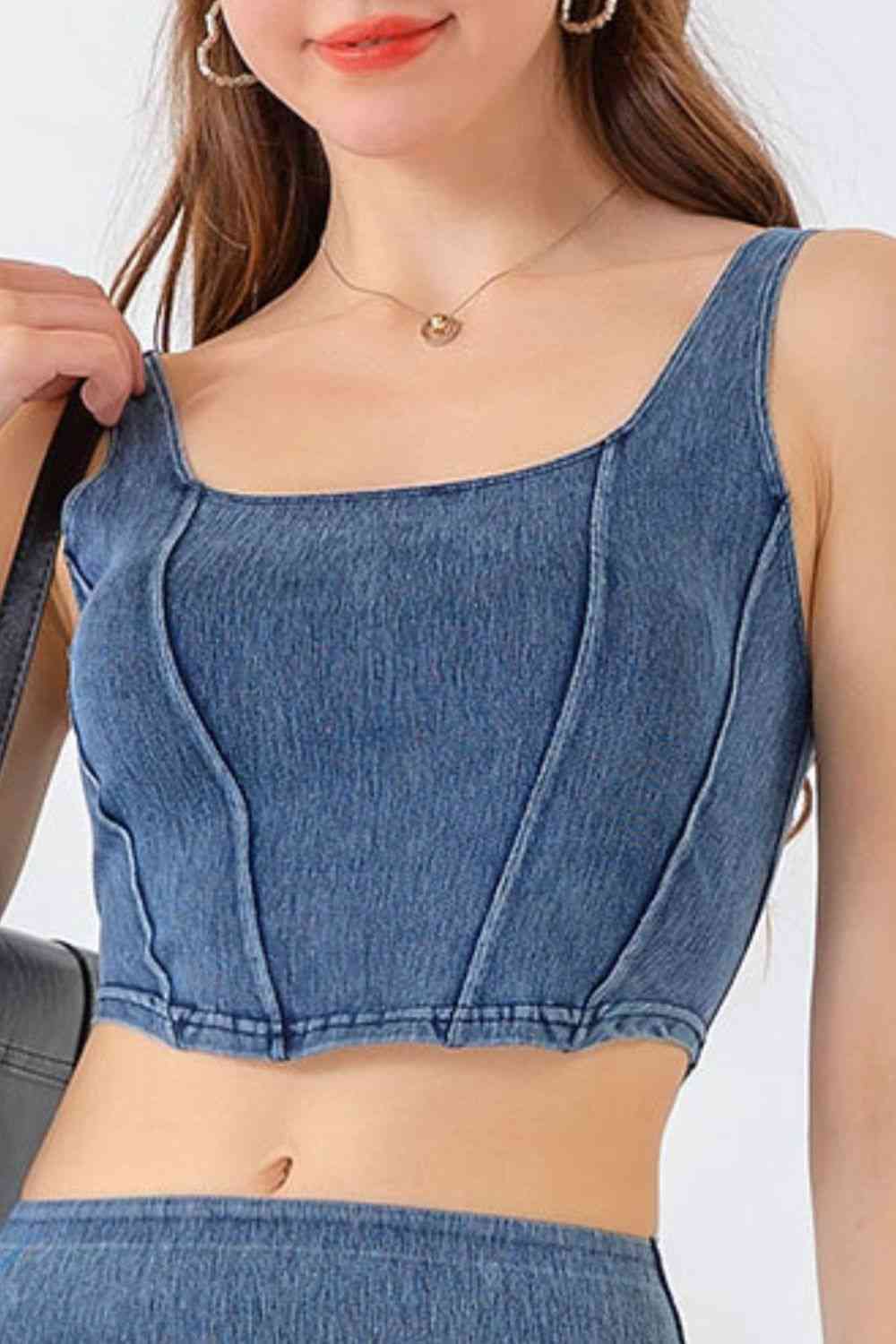 Seam Detail Cropped Denim Tank in 4 Color Choices in Size S, M, L, XL, or 2XL