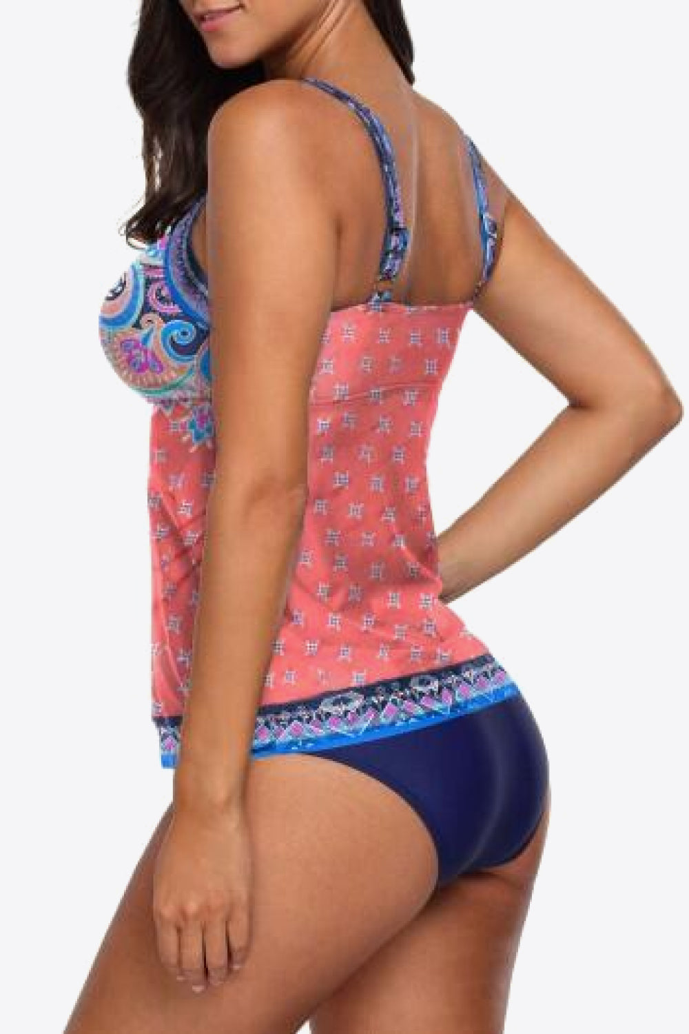 Printed Adjustable Strap Tankini Set in Size M, L, XL, or 2XL