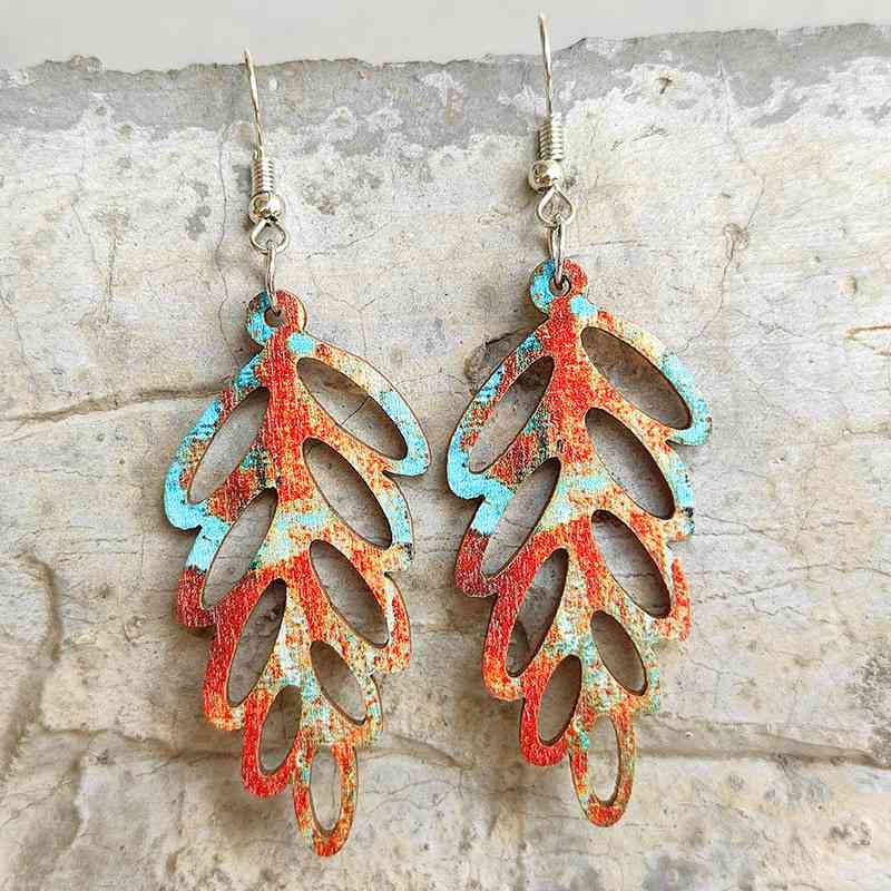 Leaf Shape Wooden Dangle Earrings Style C One Size