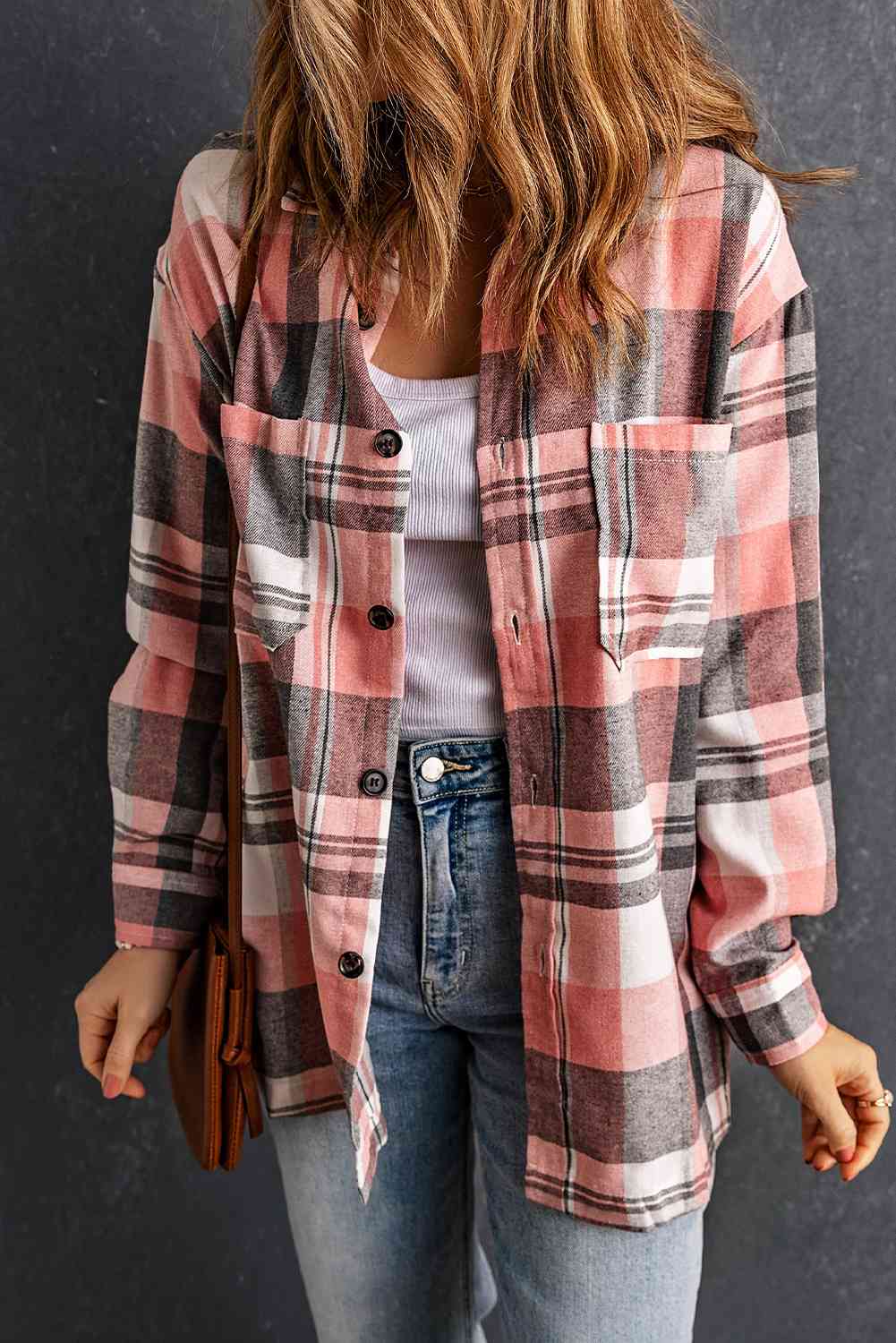 Double Take Plaid Dropped Shoulder Longline Shirt/Jacket in Size S, M, L, XL, or 2XL