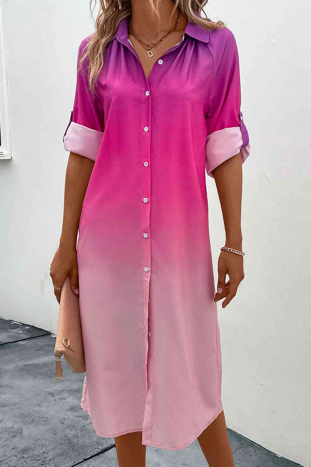 Gradient Long Sleeve Shirt Dress in Size S, M, L, or XL