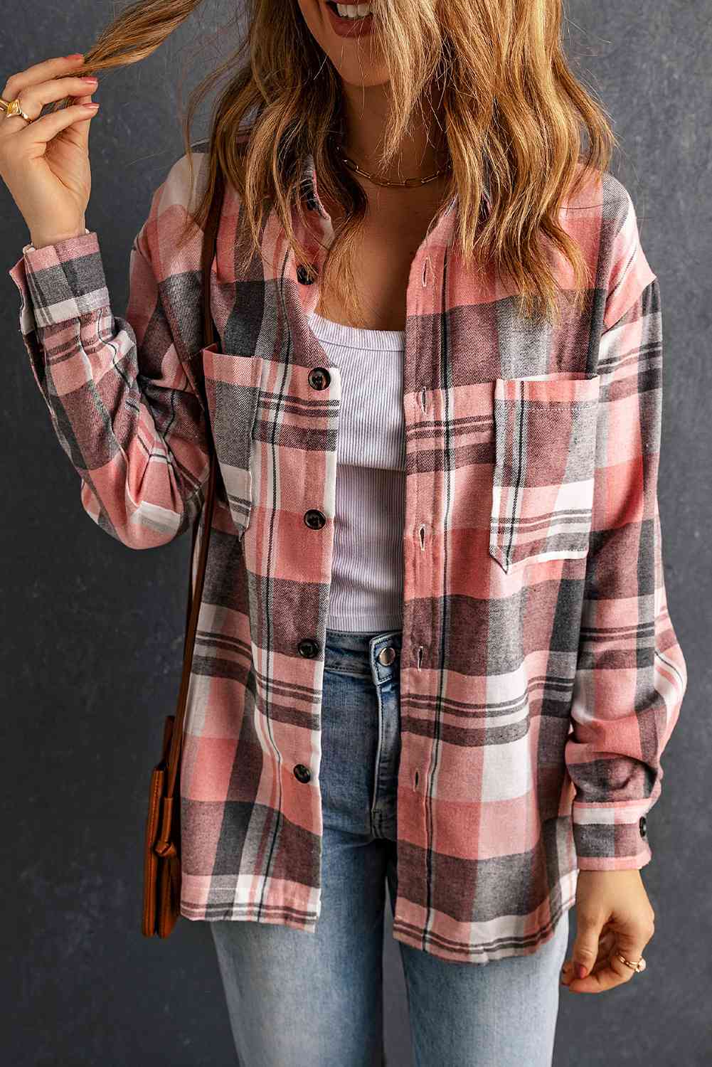 Double Take Plaid Dropped Shoulder Longline Shirt/Jacket in Size S, M, L, XL, or 2XL Plaid