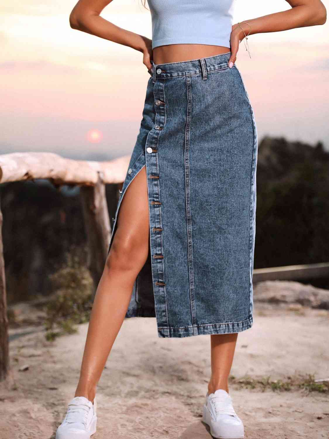 Button Down Denim Skirt in Size XS, S, M, or L