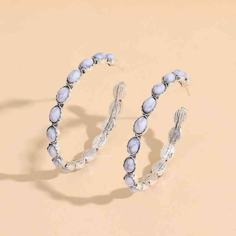 Artificial Turquoise C-Hoop Earrings White One Size