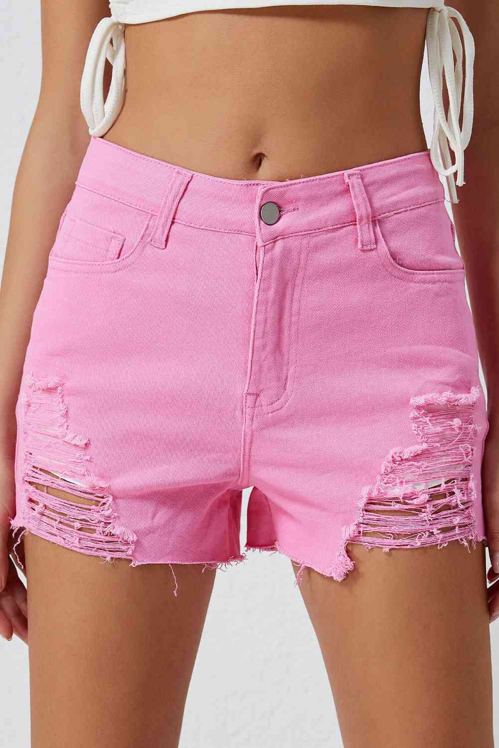 Distressed Denim Shorts Fuchsia Pink