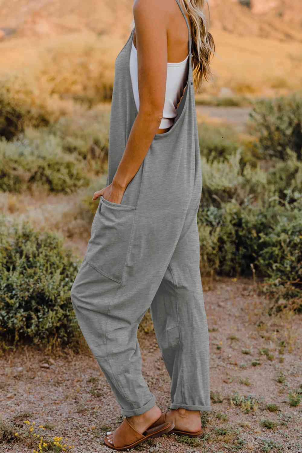 Double Take V-Neck Sleeveless Jumpsuit with Pocket