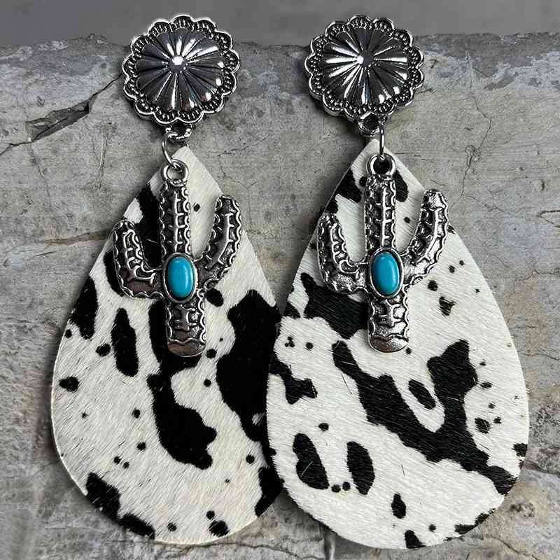 Turquoise Cactus Dangle Earrings Style E One Size