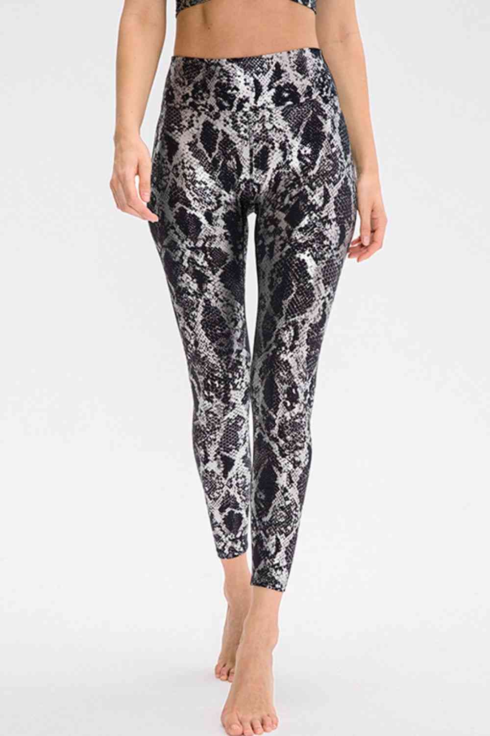 Animal Print Slim Fit Wide Waistband Pants in 4 Color Choices in Size 4, 6, 8, 10, 12 Black