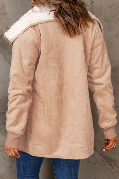 Open Front Long Sleeve Sherpa Jacket with Pockets