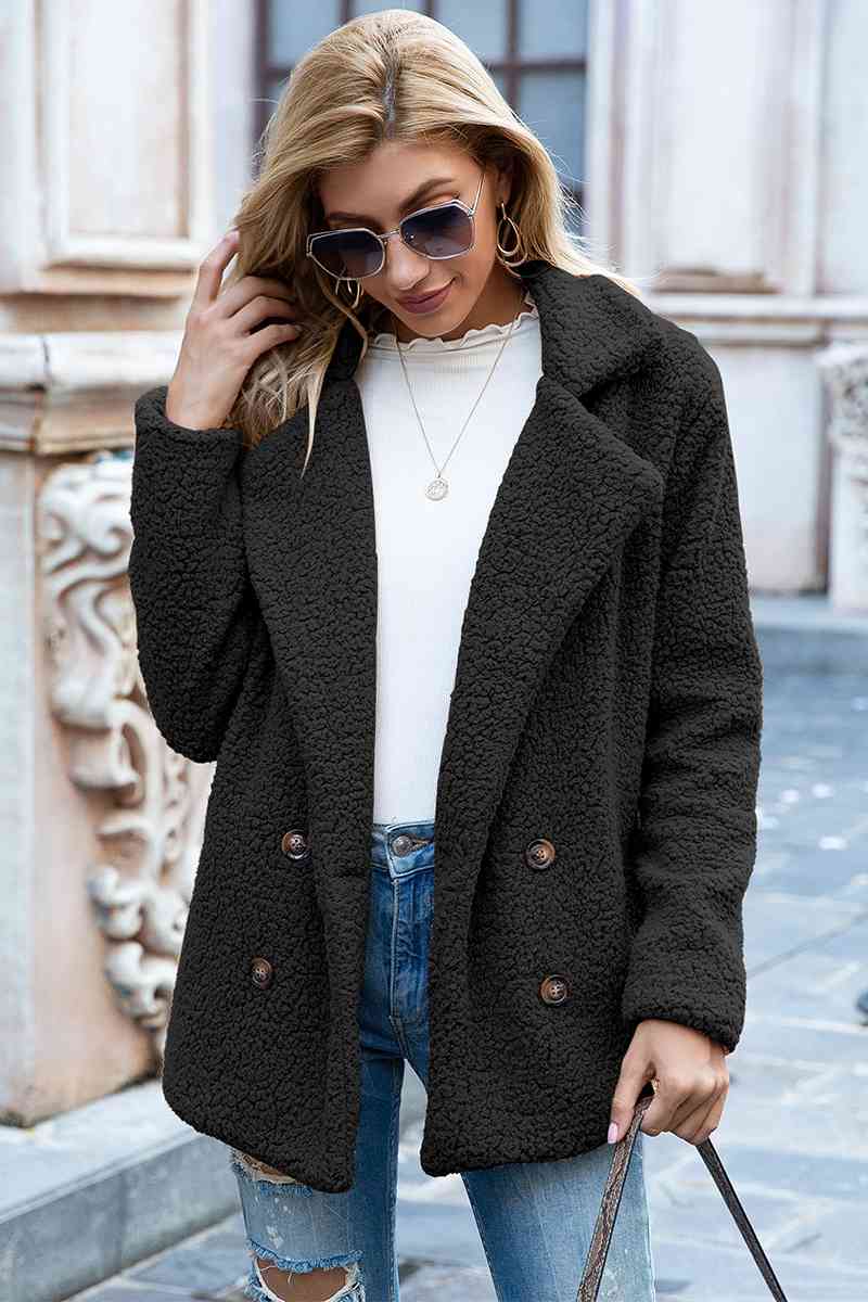 Lapel Collar Sherpa Coat Black