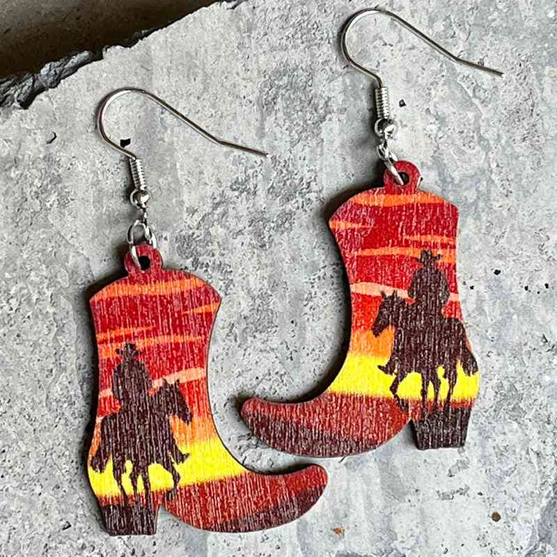 Boots Shape Wooden Dangle Earrings Style A One Size