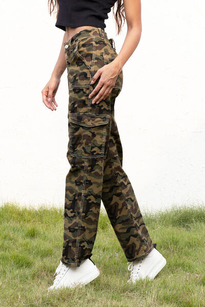 Camouflage Straight Leg Cargo Pants in Size S, M, L, XL