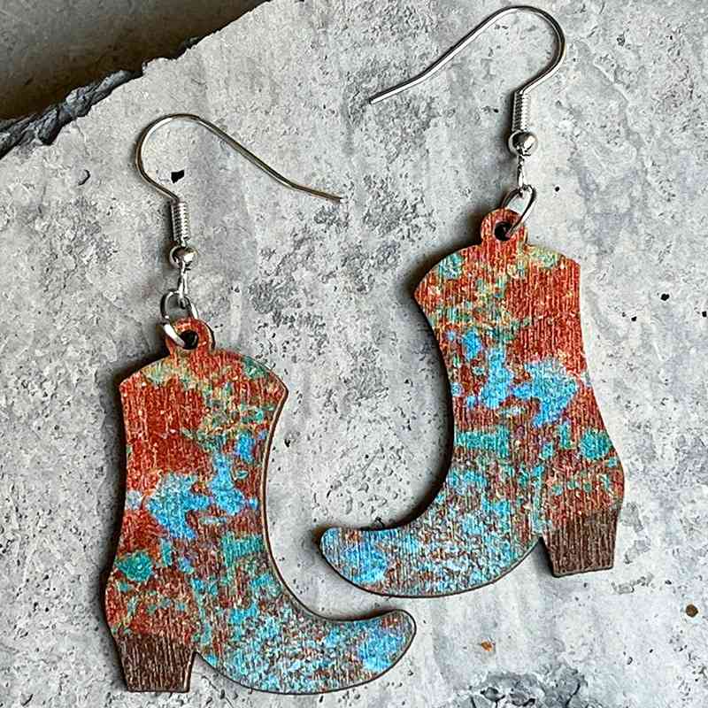 Boots Shape Wooden Dangle Earrings Style D One Size