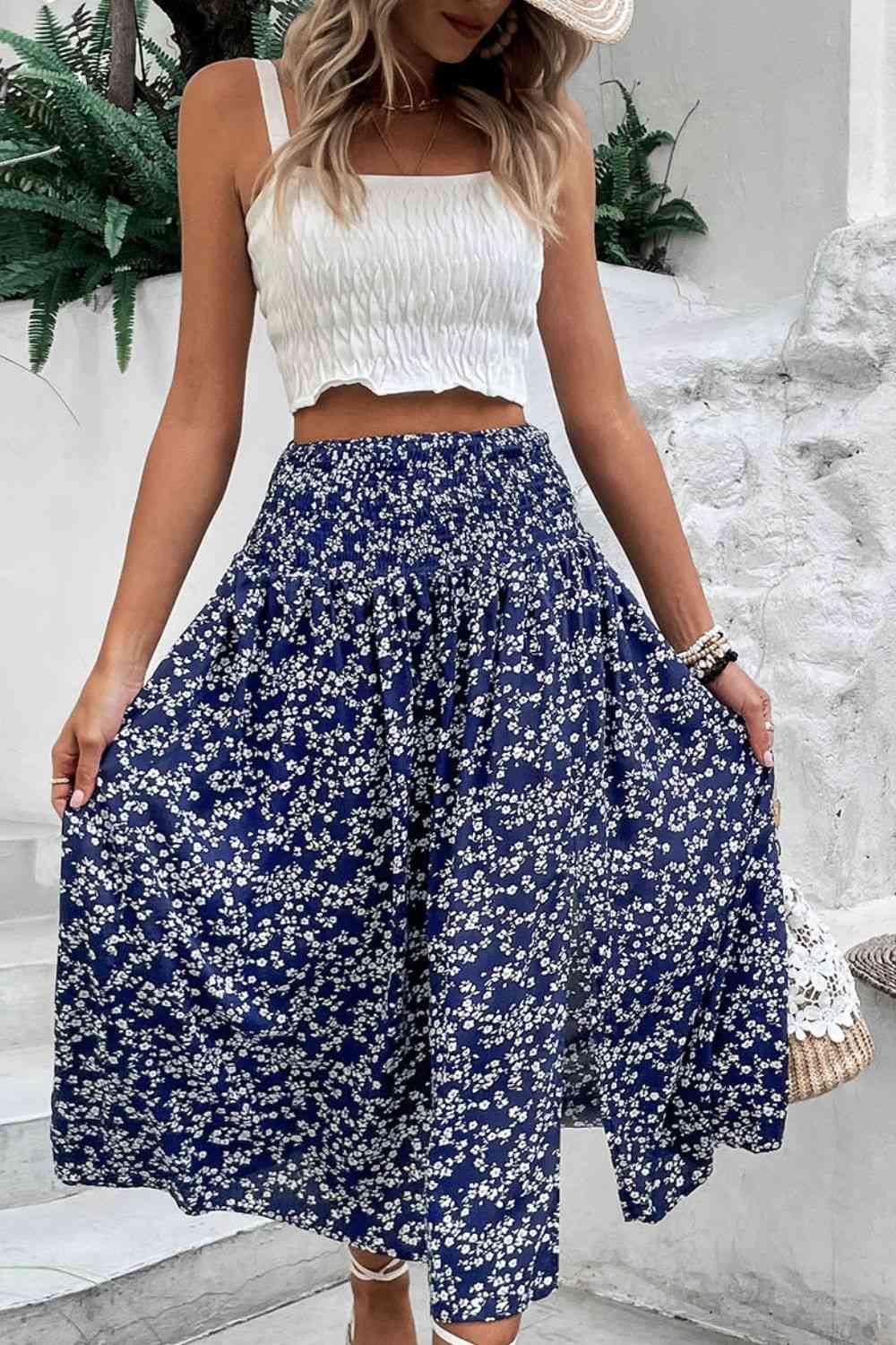 Pretty Floral Skirt with High Waist in Size S, M, L, or XL