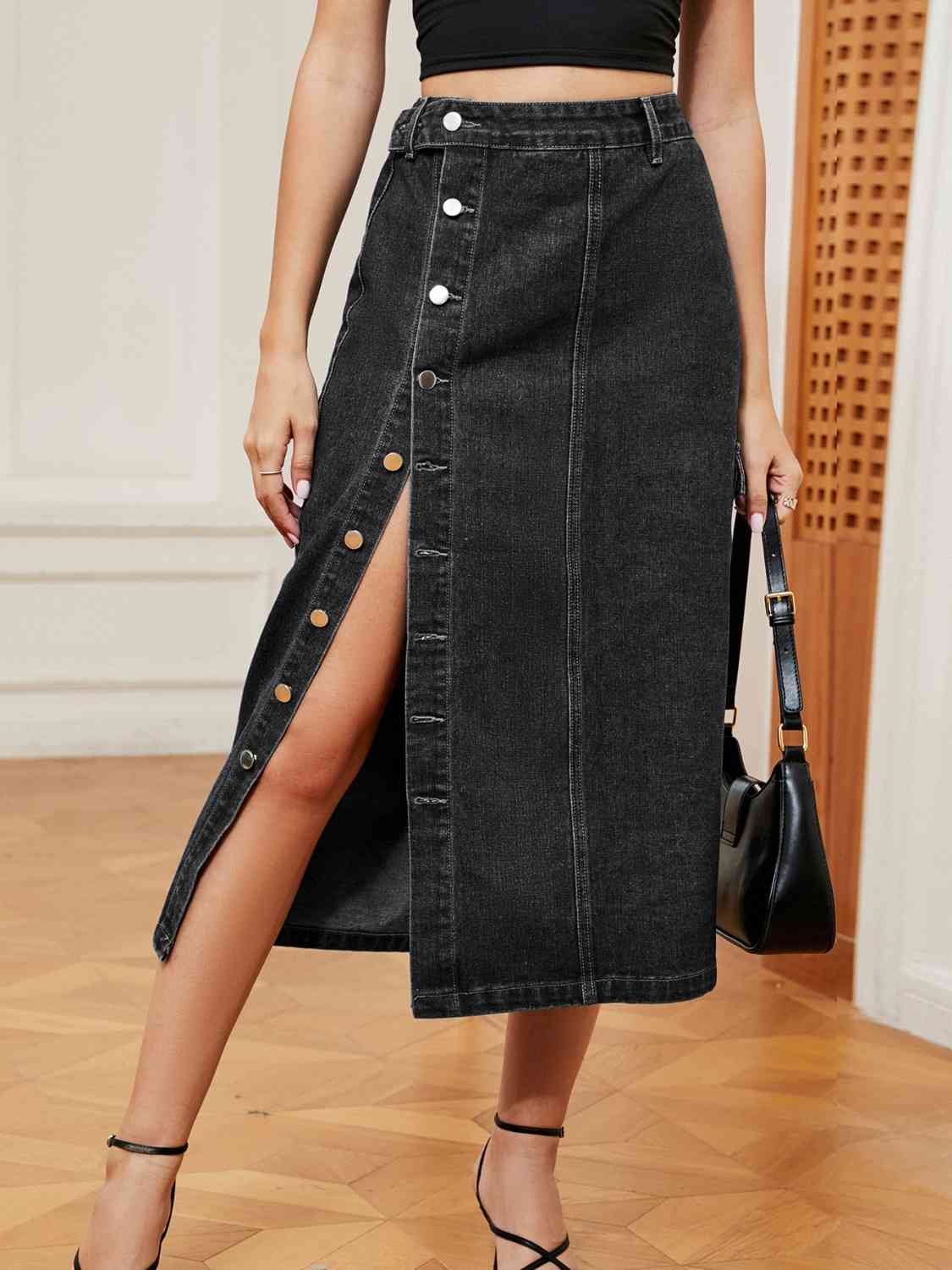 Button Down Denim Skirt in Size S, M, L, XL, or 2X